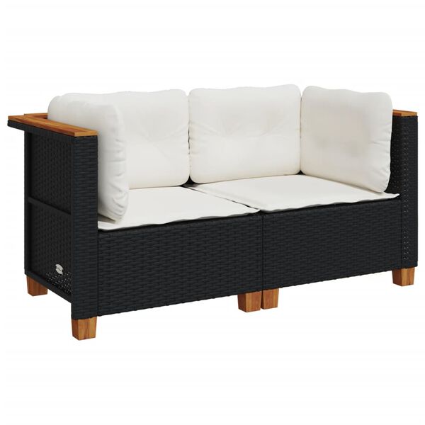 vidaXL Garden Sofas Corner with Cushions 2 pcs Black Poly Rattan