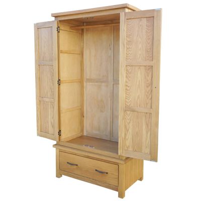vidaXL Wardrobe with 1 Drawer 90x52x183 cm Solid Oak Wood | vidaXL.com.au