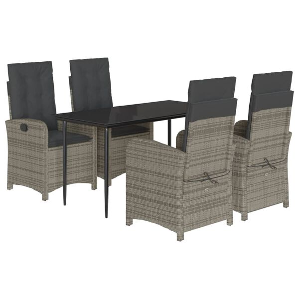 vidaXL 5 Piece Garden Dining Set with Cushions Grey Poly Rattan