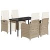 vidaXL 5 Piece Garden Dining Set with Cushions Beige Poly Rattan