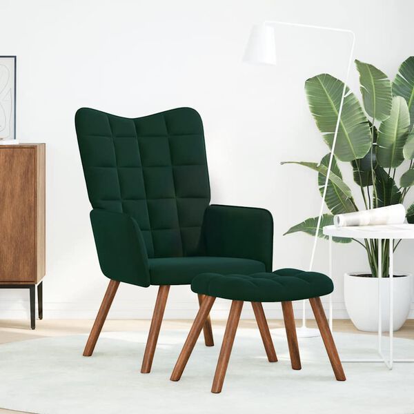 vidaXL Relaxing Chair with Stool Dark Green Velvet