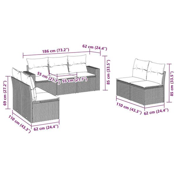 vidaXL 7 Piece Garden Sofa Set with Cushions Black Poly Rattan