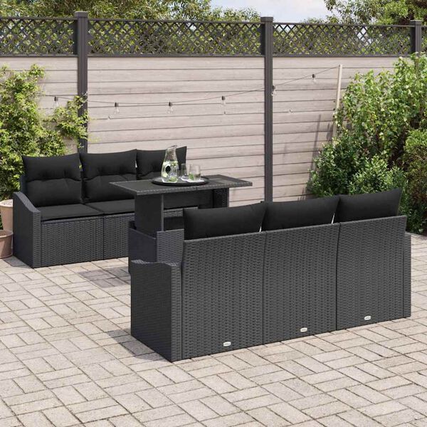 vidaXL Garden Sofa Set with Cushion 7 pcs Black Poly Rattan