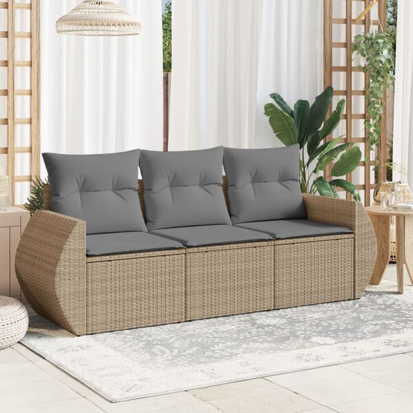 vidaXL 3 Piece Garden Sofa Set with Cushions Beige Poly Rattan