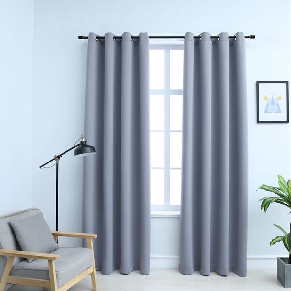 vidaXL Blackout Curtains with Metal Rings 2 pcs Grey 140x245 cm
