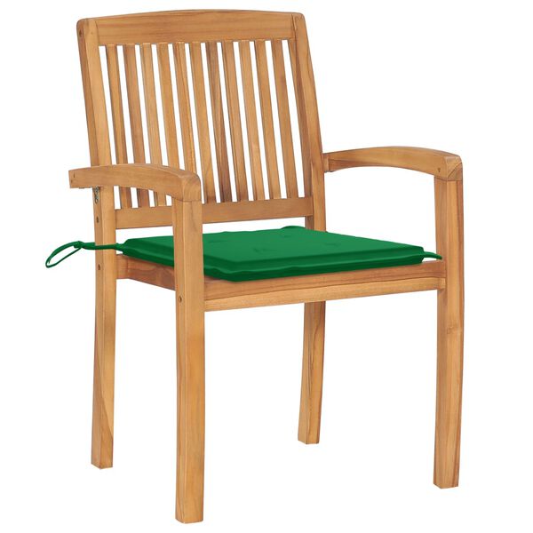 vidaXL Garden Chairs 2 pcs with Green Cushions Solid Teak Wood