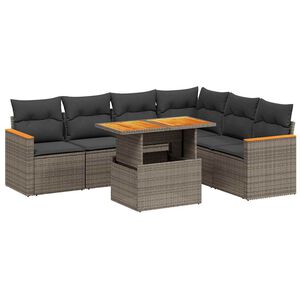 vidaXL 7 Piece Garden Sofa Set with Cushions Grey Poly Rattan