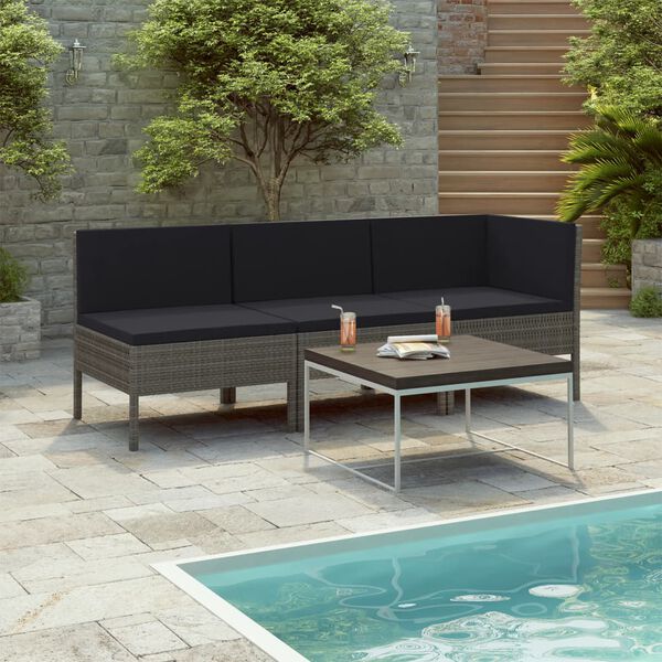 vidaXL 3 Piece Garden Lounge Set with Cushions Poly Rattan Grey