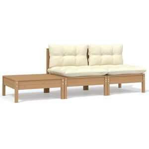 vidaXL 3 Piece Garden Lounge Set with Cream Cushions Solid Pinewood