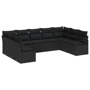 vidaXL Garden Sofa Set 9 pcs Black Poly Rattan