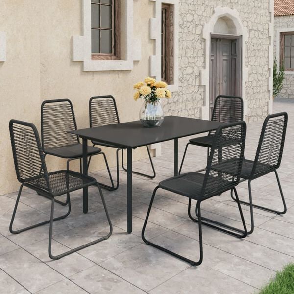 vidaXL 7 Piece Garden Dining Set PVC Rattan Black