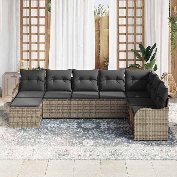 vidaXL Garden Sofa Set with Cushion 8 pcs Grey Poly rattan