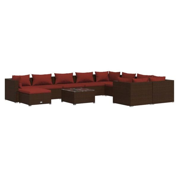 vidaXL 11 Piece Garden Lounge Set with Cushions Poly Rattan Brown