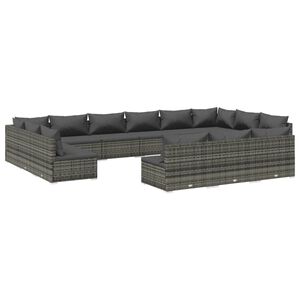 vidaXL 13 Piece Garden Lounge Set with Cushions Grey Poly Rattan