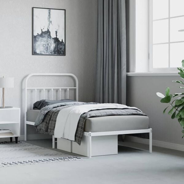 vidaXL Metal Bed Frame without Mattress with Headboard White 90x190cm
