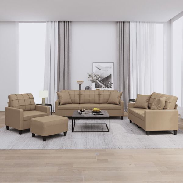 vidaXL 4 Piece Sofa Set with Pillows Cappuccino Faux Leather