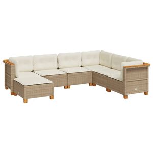 vidaXL 7 Piece Garden Sofa Set with Cushions Beige Poly Rattan