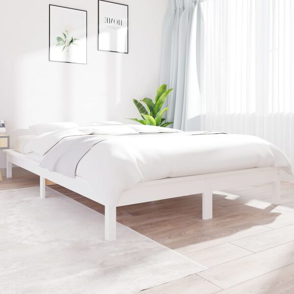vidaXL Bed Frame without Mattress White Solid Wood Pine King Size