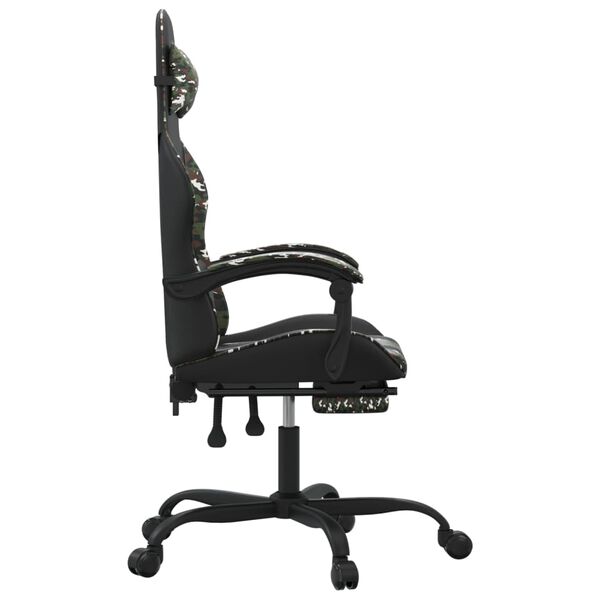 vidaXL Swivel Gaming Chair with Footrest Black&Camouflage Faux Leather