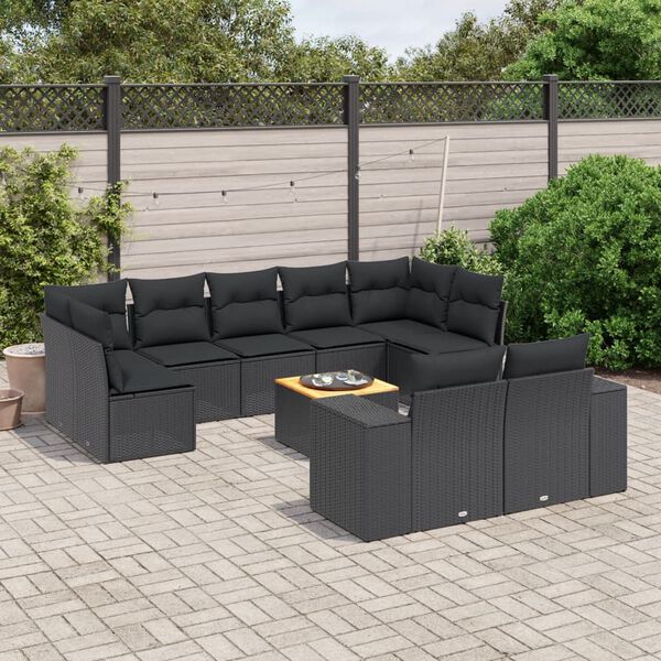 vidaXL 10 Piece Garden Sofa Set with Cushions Black Poly Rattan