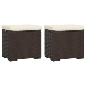 vidaXL Ottomans with Cushions 2 pcs Brown 40x30x40 cm Poly Rattan