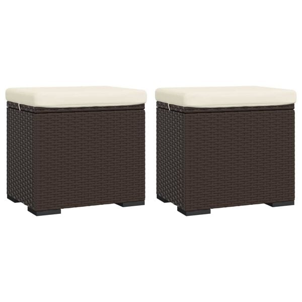 vidaXL Ottomans with Cushions 2 pcs Brown 40x30x40 cm Poly Rattan