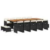 vidaXL 15 Piece Garden Dining Set with Cushions Black Poly Rattan