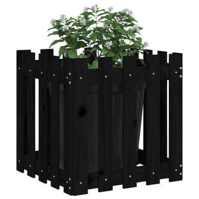 vidaXL Garden Planter with Fence Design Black 50x50x50 cm Solid Wood Pine