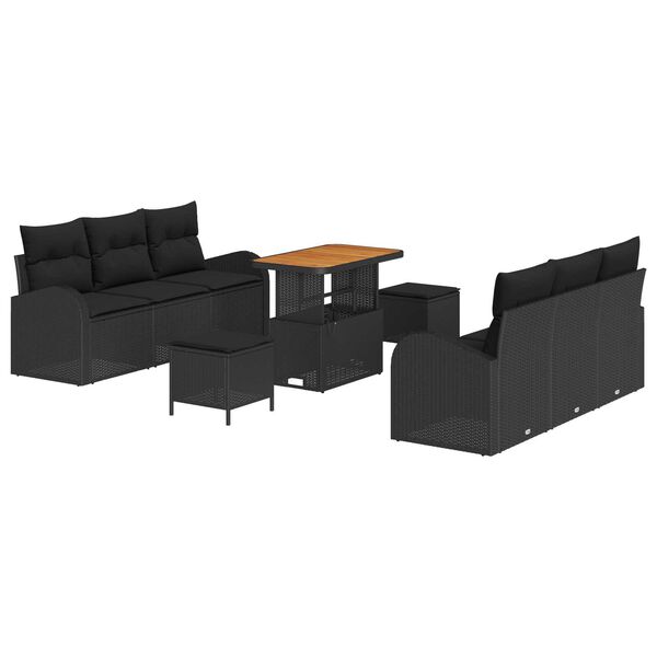vidaXL Garden Sofa Set with Cushion 9 pcs Black Poly rattan