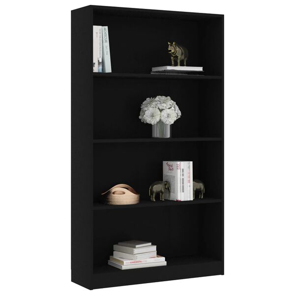 vidaXL 4-Tier Book Cabinet Black 80x24x142 cm Engineered Wood