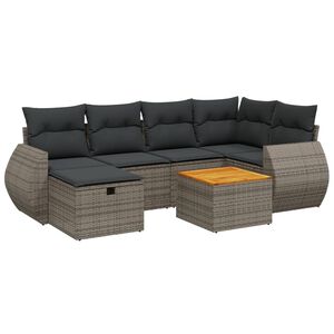 vidaXL 7 Piece Garden Sofa Set with Cushions Grey Poly Rattan