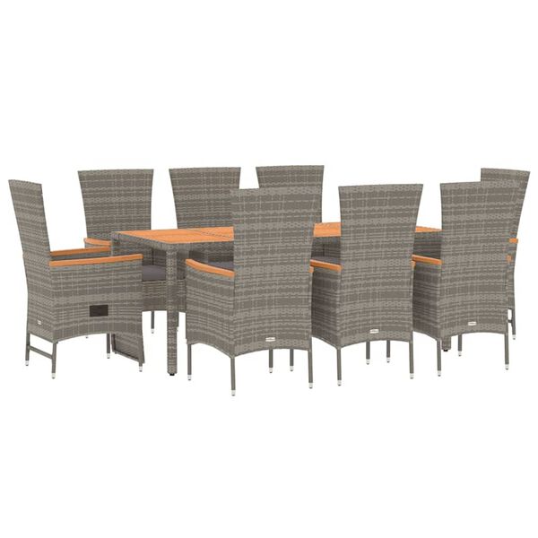 vidaXL 9 Piece Garden Dining Set with Cushions Grey Poly Rattan