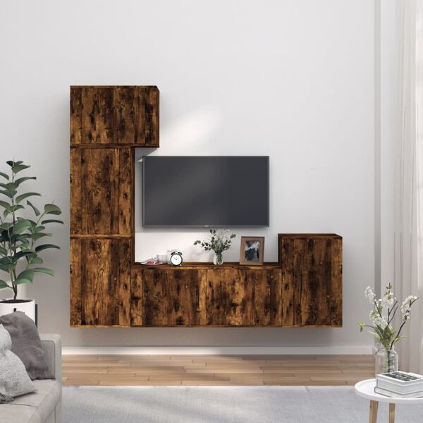 vidaXL 5 Piece TV Cabinet Set Smoked Oak Engineered Wood