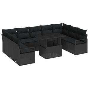 vidaXL Garden Sofa Set 10 pcs Black Poly rattan