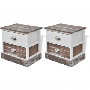 vidaXL Bedside Cabinet | Set of 2 | Brown and White | Paulownia Wood and Plywood