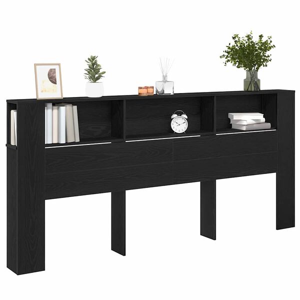 vidaXL Headboard Cabinet with Shelf Black Oak 220 x 18.5 x 102.5 cm