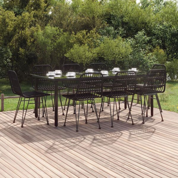 vidaXL 9 Piece Garden Dining Set Black Poly Rattan