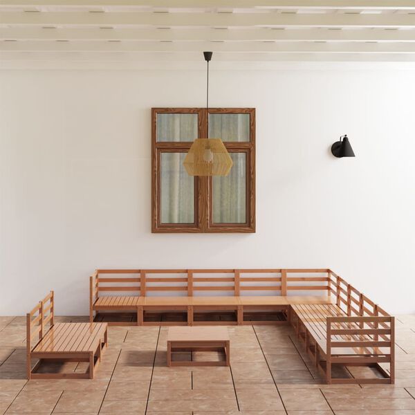 vidaXL 12 Piece Garden Lounge Set Honey Brown Solid Pinewood