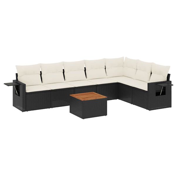 vidaXL 8 Piece Garden Sofa Set with Cushions Black Poly Rattan