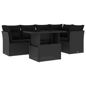 vidaXL 6 Piece Garden Sofa Set with Cushions Black Poly Rattan