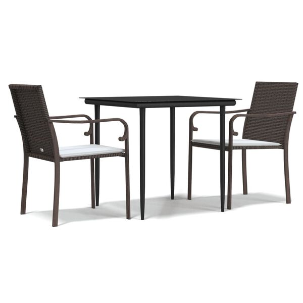 vidaXL 3 Piece Garden Dining Set with Cushions Poly Rattan and Steel