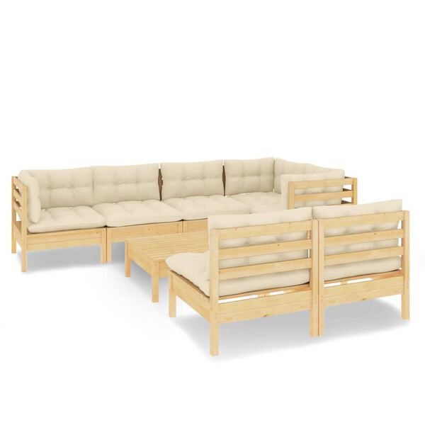 vidaXL 8 Piece Garden Lounge Set with Cream Cushions Solid Pinewood