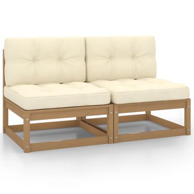 vidaXL Garden Middle Sofas with Cream Cushions 2 pcs Solid Pinewood