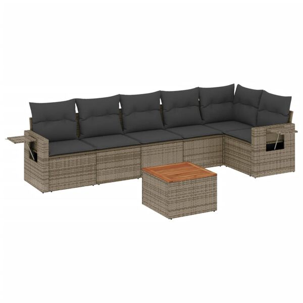 vidaXL 7 Piece Garden Sofa Set with Cushions Grey Poly Rattan