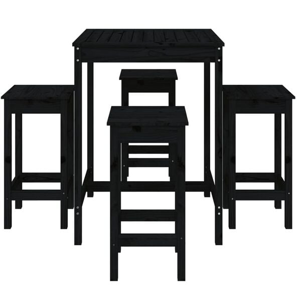 vidaXL 5 Piece Garden Bar Set Black Solid Wood Pine