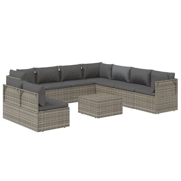 vidaXL 10 Piece Garden Lounge Set with Cushions Grey Poly Rattan