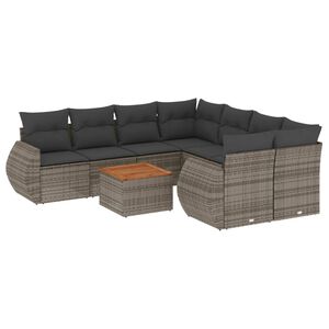 vidaXL 9 Piece Garden Sofa Set with Cushions Grey Poly Rattan