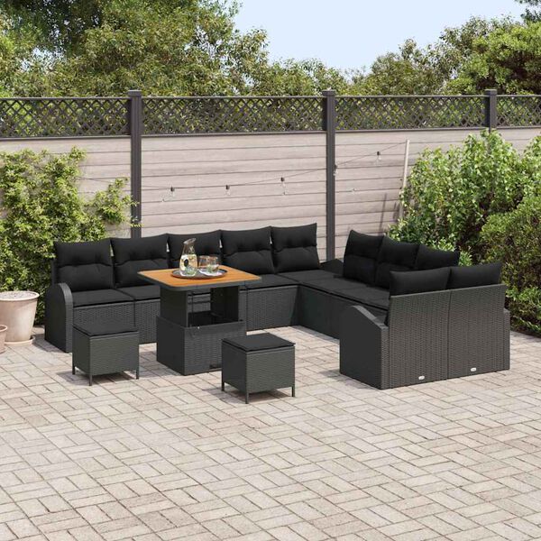 vidaXL Garden Sofa Set with Cushion with Storage 13 pcs Black