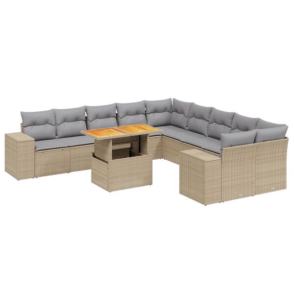 vidaXL 11 Piece Garden Sofa Set with Cushions Beige Poly Rattan