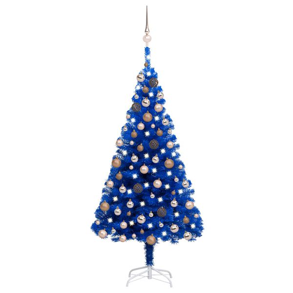 vidaXL Artificial Pre-lit Christmas Tree with Ball Set Blue 180 cm PVC